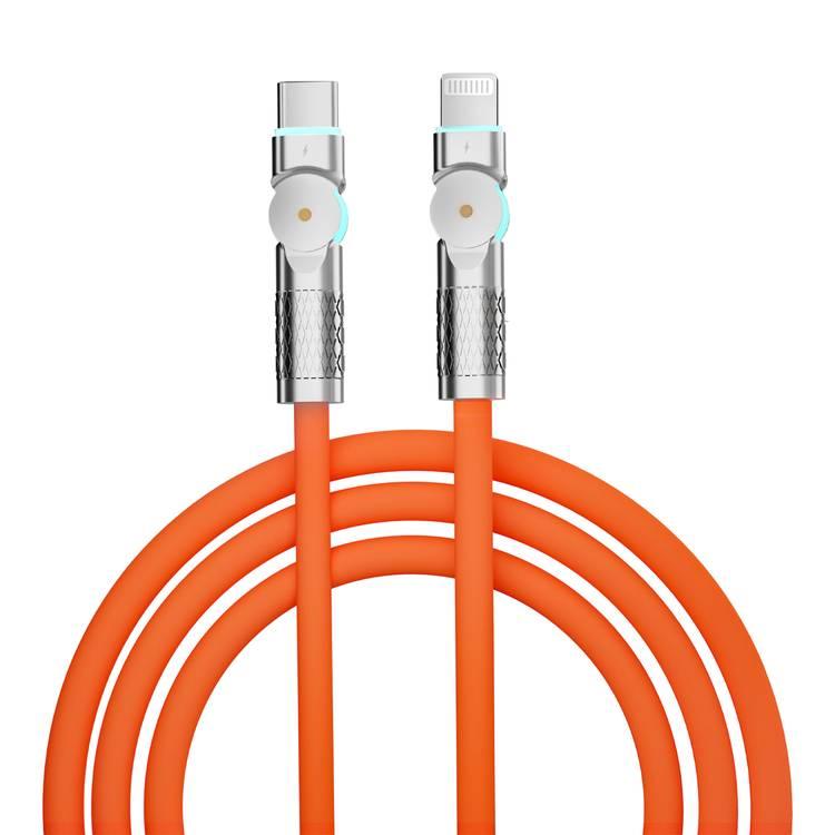 Porodo Single Head Rotating Cable with Type- C to Lightning Charging and Data Transfer Connector and PD100W - Orange - 1M