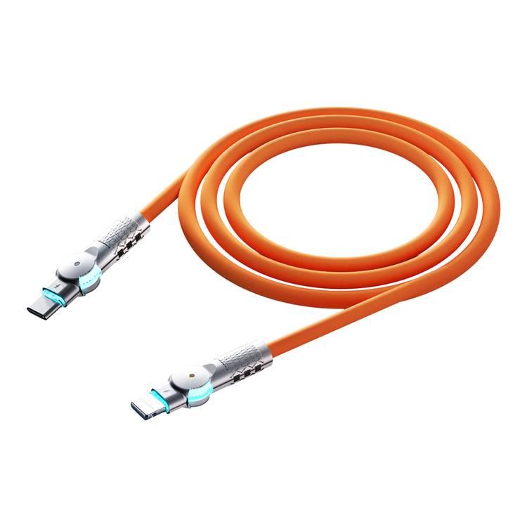 Porodo Single Head Rotating Cable with Type- C to Lightning Charging and Data Transfer Connector and PD100W - Orange - 1M