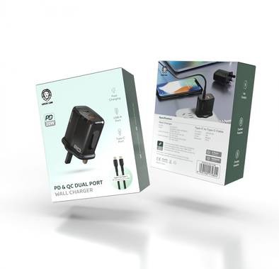Green Lion QC3.0+PD(One-way solution)20W +TC- TC Data Cable 1m - Black