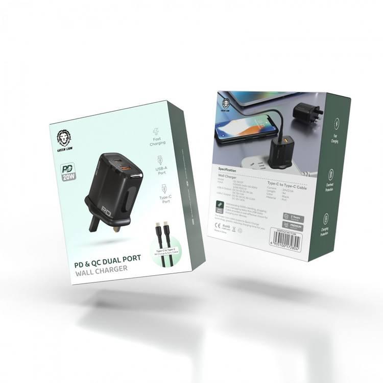 Green Lion QC3.0+PD(One-way solution)20W +TC- TC Data Cable 1m - Black