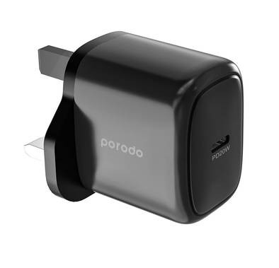 Porodo 20W Single USB C Portable Wall Charger UK - Black