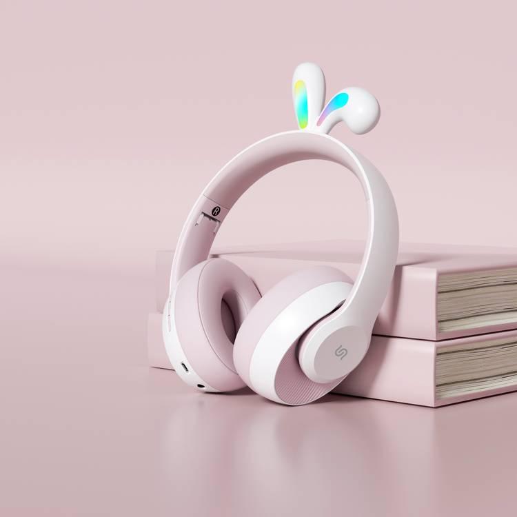 Porodo Soundtec Kids Wireless Headphone Rabbit Ears LED Lights - Pink