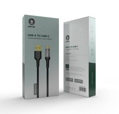 Green Lion USB-A To USB-C Transparent LED Cable (1m) - Black