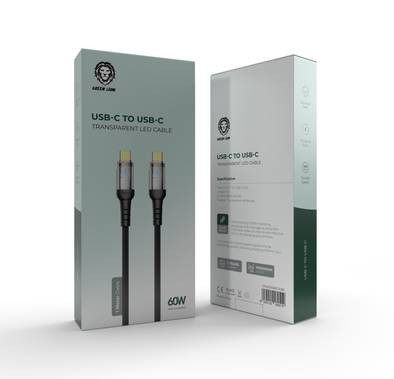 Green Lion USB-C To USB-C Transparent LED Cable (1m) - Black