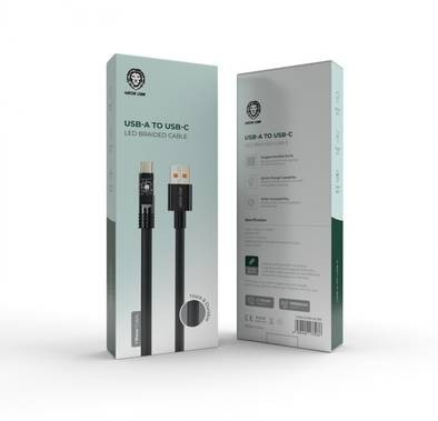 Green Lion USB-A To USB-C LED Braided Cable 1 Meter - Black