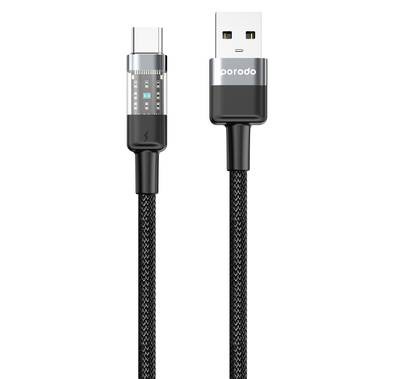 Porodo Fast Charging cable with Power Delivery A to C, and Transparent Head  - Black - 1.2M