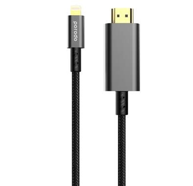 Porodo HDMI Cable with Lightning to HDMI Connector and $K Ultra-HD Video Streaming  - Black - 1.8M