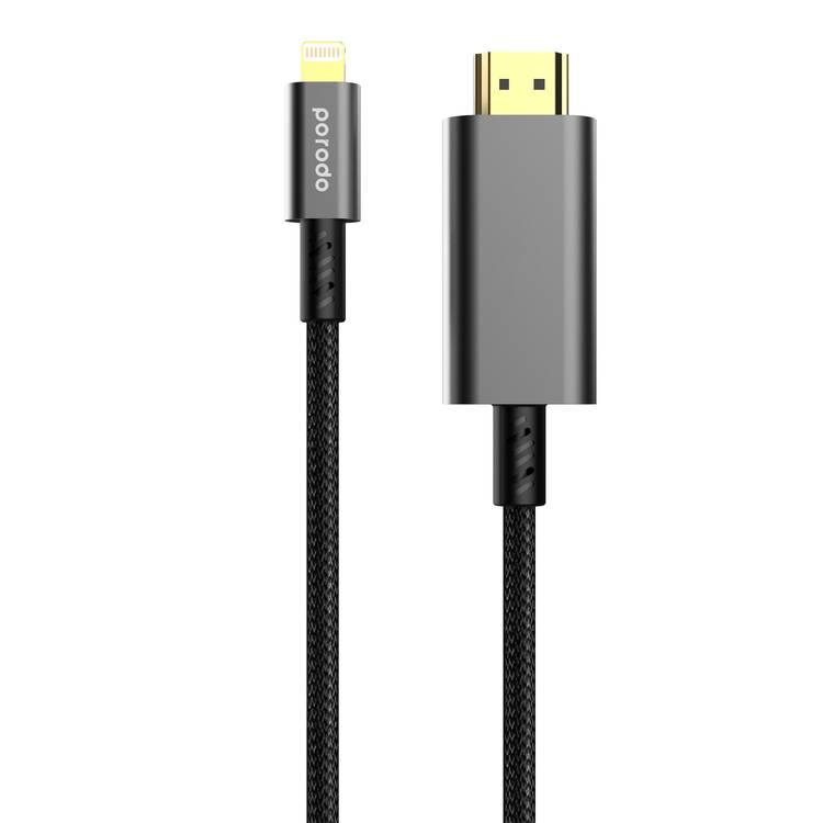 Porodo HDMI Cable with Lightning to HDMI Connector and $K Ultra-HD Video Streaming  - Black - 1.8M