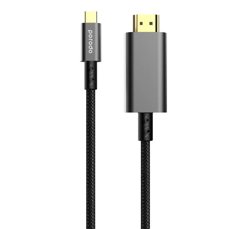 Porodo Type-C to HDMI to Cable with 4K Ultra-HD Video Streaming and Braided Wire  - Black - 1.8M