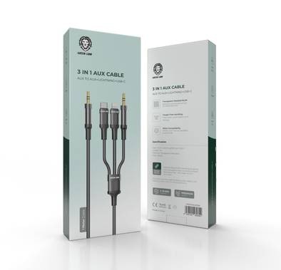 Green Lion 3 in 1 AUX Cable 1 Meter - Black
