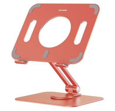 Porodo Tablet Stand with Aluminum Alloy Holder, Adjustable Angle, and 360° Rotation  - Orange