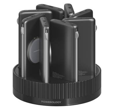 Powerology 8in1 Power Station with 10000mAh Capacity, PD20W, QC, and Wireless Charging  - Black - 10000 mAh