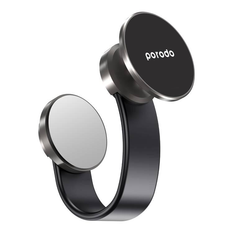 Porodo MagSafe Car Mount With Flexible body, N52 Magnetic Head, and Suction Base  - Black