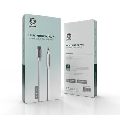 Green Lion Lightning To AUX Cable with Stainless Steel Plating - Silver