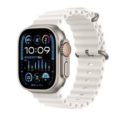 Apple Watch Ultra 2 [نظام تحديد المواقع + شبكة خلوية مقاس 49 ملم] مع هيكل من التيتانيوم وحزام أبيض اللون