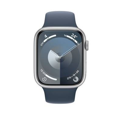 Apple Watch Series 9 [GPS 41mm] with Silver Aluminum Case &  Storm Blue Sport Band | M/L