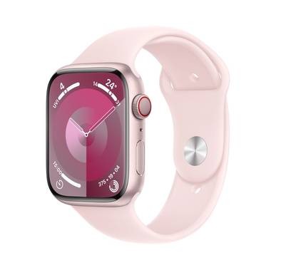 Apple Watch Series 9 [GPS + Cellular 41mm] with Pink Aluminum Case & Light Pink Sport Band | S/M