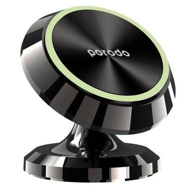 Porodo Magnetic Car Mount with  360° Swivel and Glow In Dark - Black