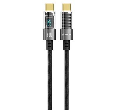Porodo Transparent Braided Charging and Data Cable  - Black - 1.2M