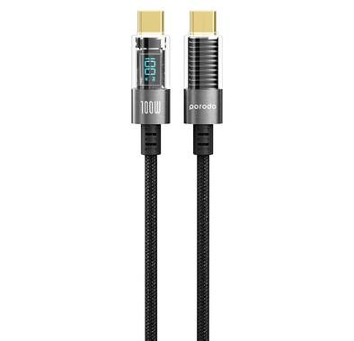 Porodo Transparent Braided Charging and Data Cable - Black - 1.2M