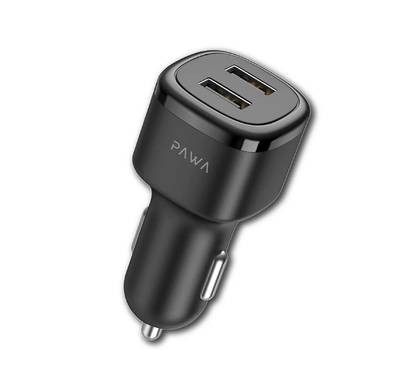 Pawa Solid Car Charger Dual USB Port 2.4A - Black
