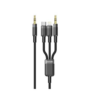 Porodo Multi-Device AUX 3.5mm Type-C Cable With Lightning & AUX Connector - Black - 1.2M