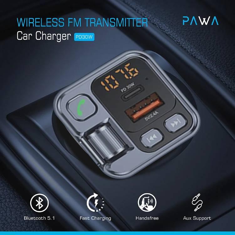 PAWA Wireless FM Transmitter & Car Charger PD30W - Black