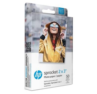 50 ورقة من ورق الصور HP Sprocket 2X3 Premium Zink اللاصق من الخلف - أبيض