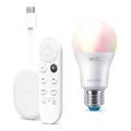 Google Chromecast with Google TV (HD Version) with Voice Remote - Snow + Wiz Color/Tunable  Smart Bulb A60