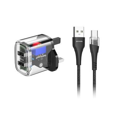 Porodo Dual Output Transparent Charger With USB-A To Type-C Cable - 1.2M