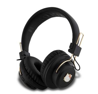Hello Kitty Bluetooth Headphones Metal Logo Round Shape - Black
