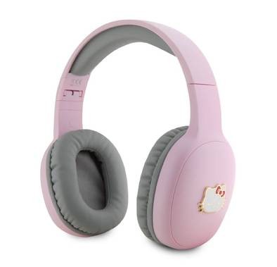 Hello Kitty Bluetooth Headphones Metal Logo Oval Shape - Pink/Gray